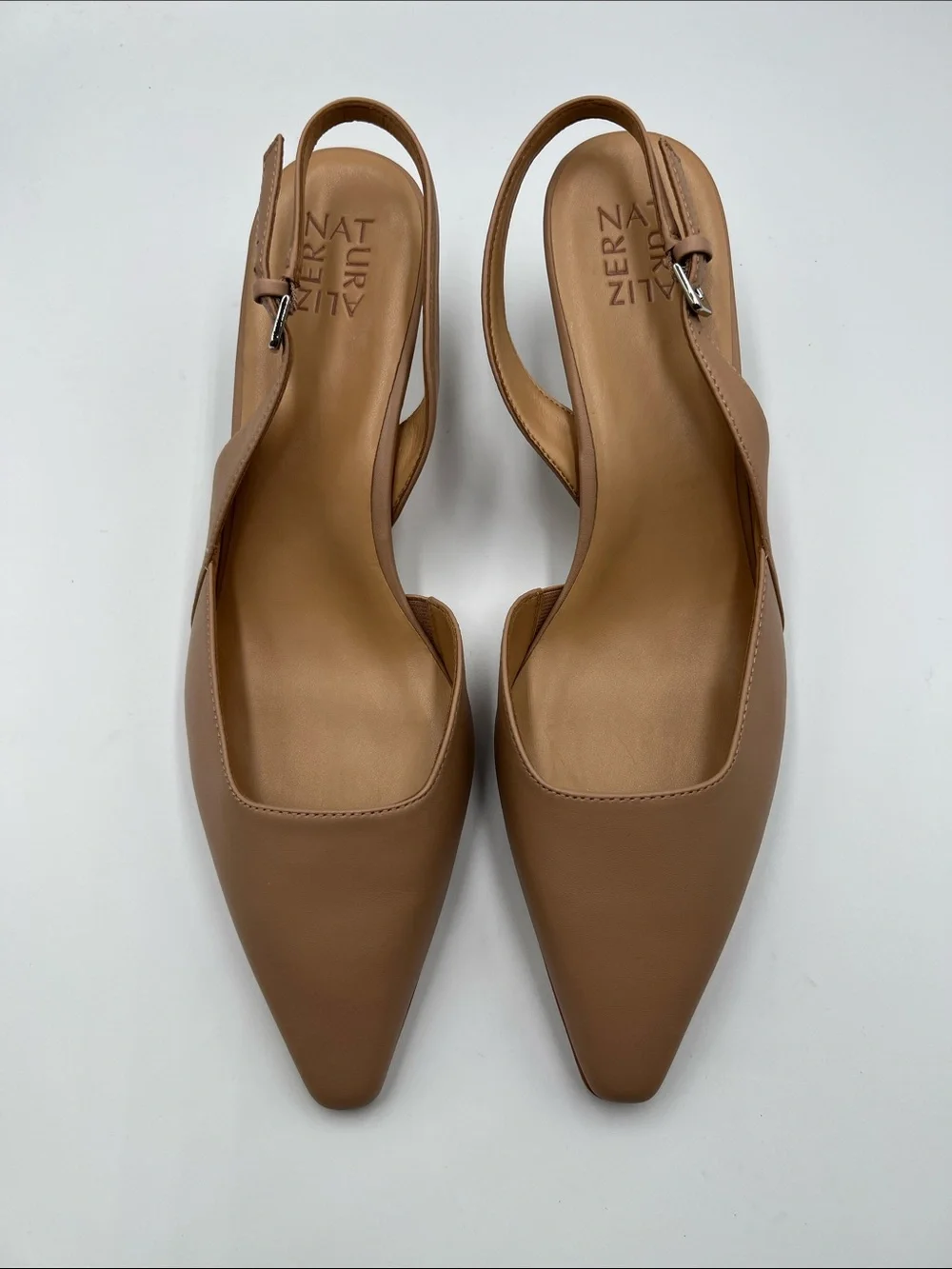 Naturalizer Dalary slingback pump heel leather shoe tan nude pointed toe new 12